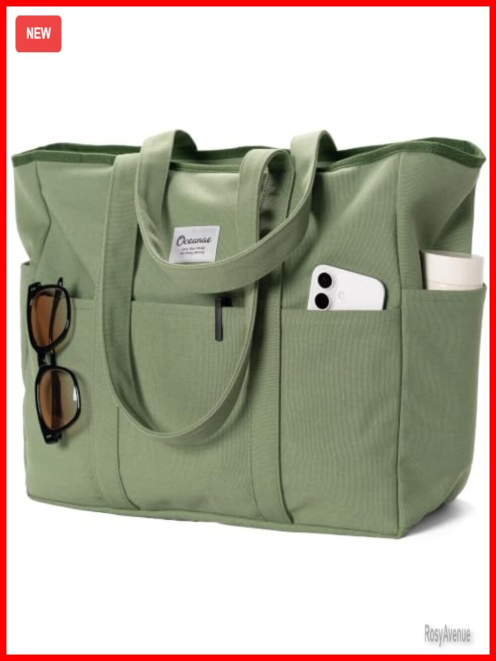 Large Canvas Tote Bag with Zipper - Cotton Canvas Travel Work Beach Tote